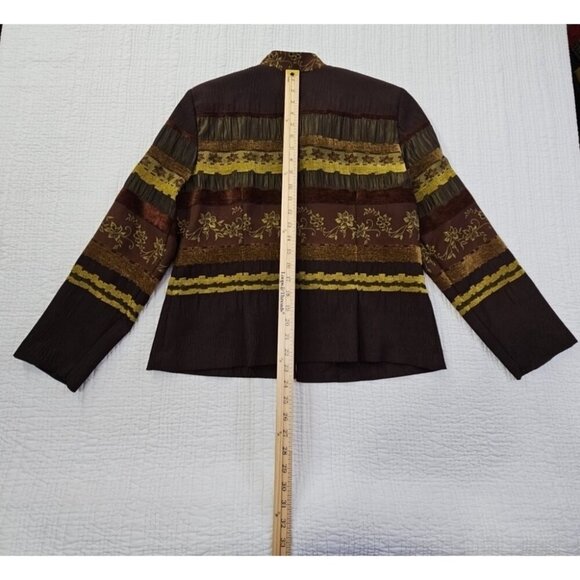 Danny & Nicole Jacket Women's Size 16P Boho Brown Long Sleeve Button Up Blazer - Picture 10 of 12